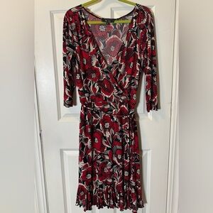 Lily Floral Wrap Dress in Red and Black